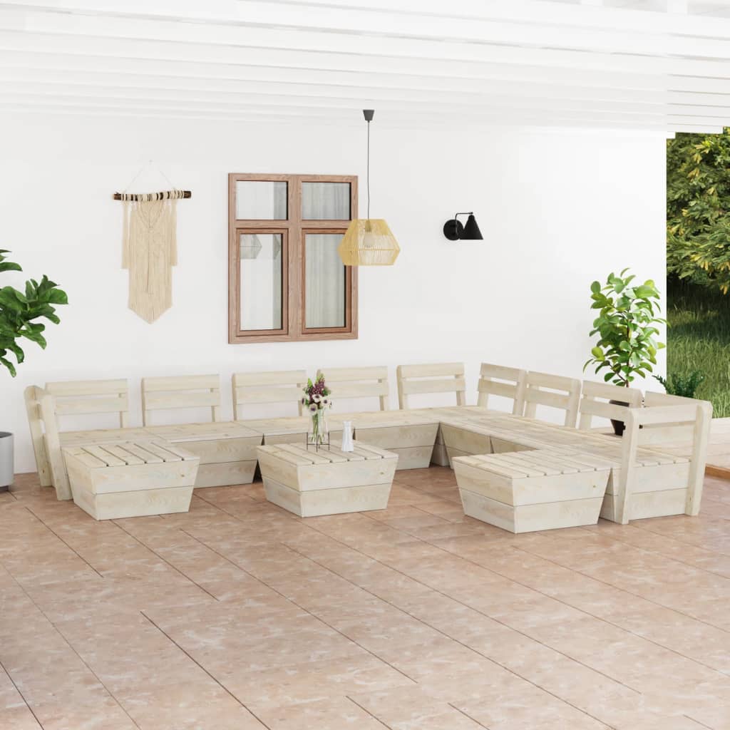 vidaXL 11-tlg. Garten-Paletten-Lounge-Set Imprägniertes Fichtenholz