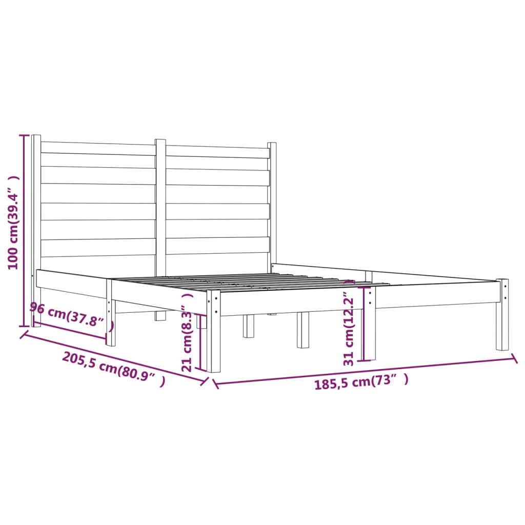 vidaXL Massivholzbett Schwarz Kiefer 180x200 cm