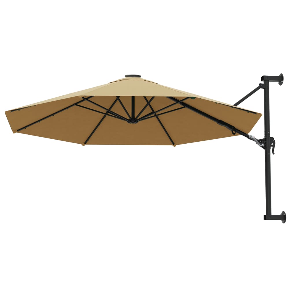 vidaXL Sonnenschirm zur Wandmontage mit Metall-Mast 300 cm Taupe