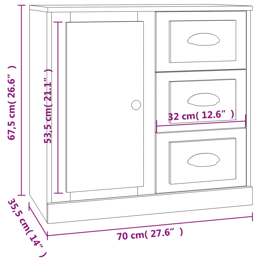 vidaXL Sideboard Schwarz 70x35,5x67,5 cm Holzwerkstoff