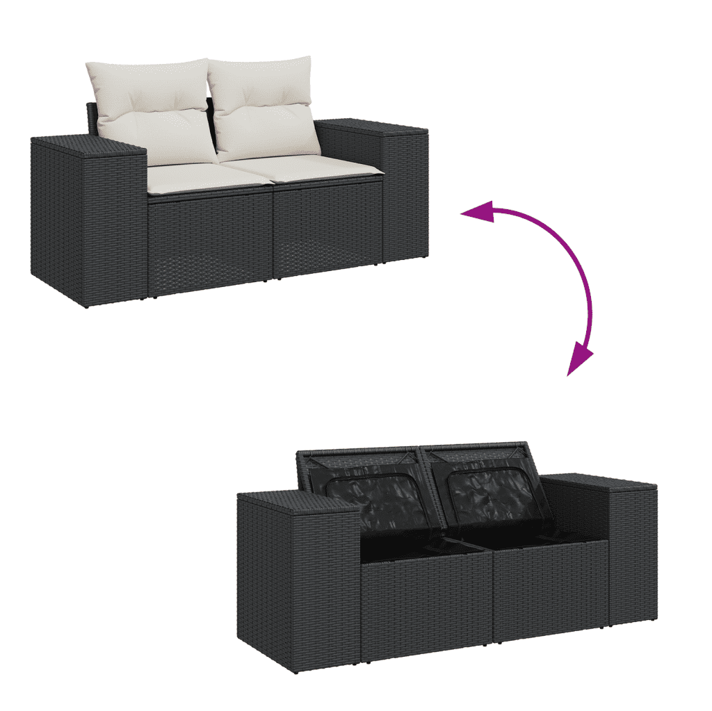 vidaXL 5-tlg. Garten-Sofagarnitur mit Kissen Schwarz Poly Rattan