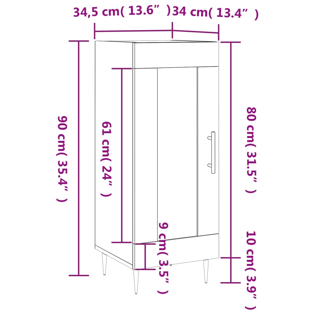 vidaXL Sideboard Räuchereiche 34,5x34x90 cm Holzwerkstoff