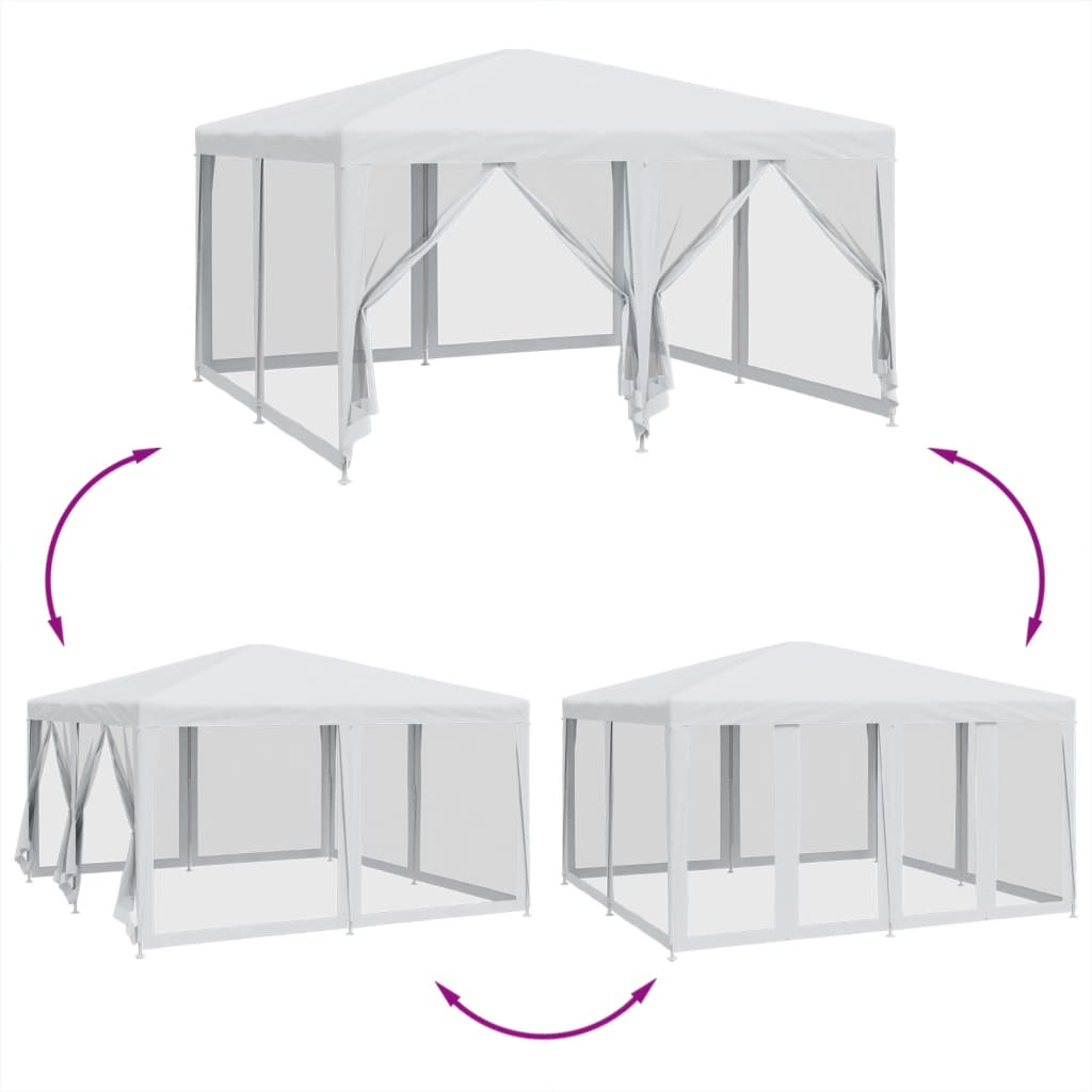 vidaXL Partyzelt mit 8 Mesh-Seitenteilen Weiß 4x4 m HDPE