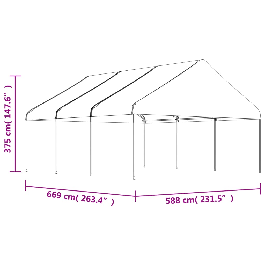 vidaXL Pavillon mit Dach Weiß 6,69x5,88x3,75 m Polyethylen