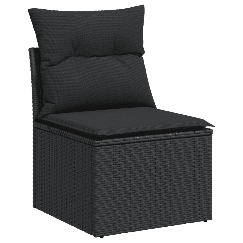 vidaXL 14-tlg. Garten-Sofagarnitur mit Kissen Schwarz Poly Rattan