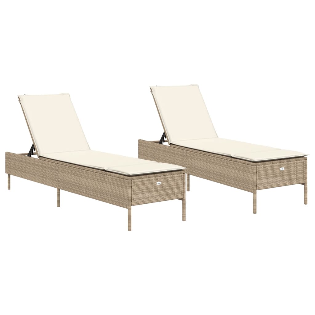 vidaXL Sonnenliegen mit Auflagen 2 Stk. Beige Poly Rattan