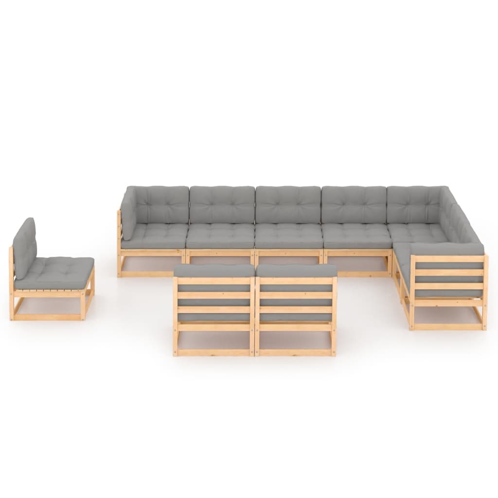 vidaXL 10-tlg. Garten-Lounge-Set mit Kissen Massivholz Kiefer