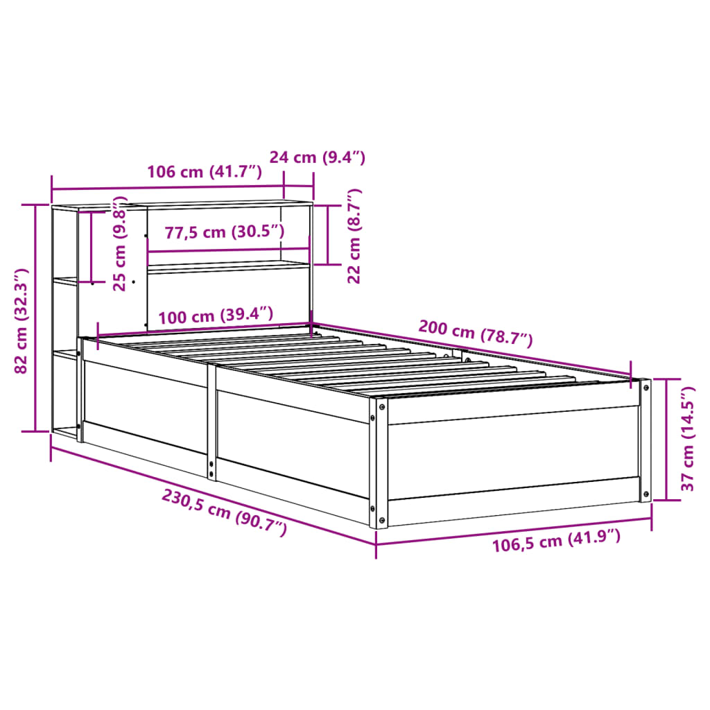 vidaXL Massivholzbett ohne Matratze Weiß 100x200 cm Kiefernholz