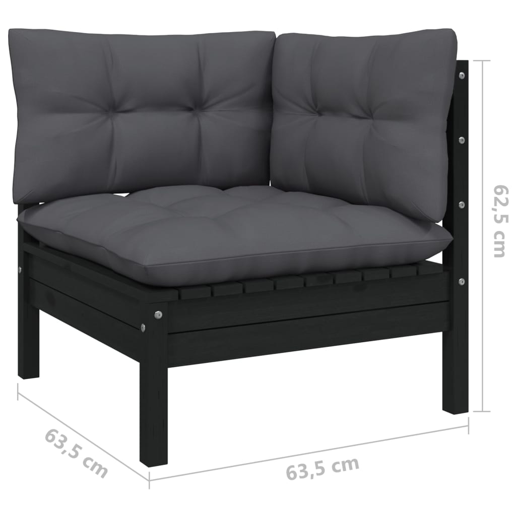 vidaXL 12-tlg. Garten-Lounge-Set mit Kissen Schwarz Massivholz Kiefer