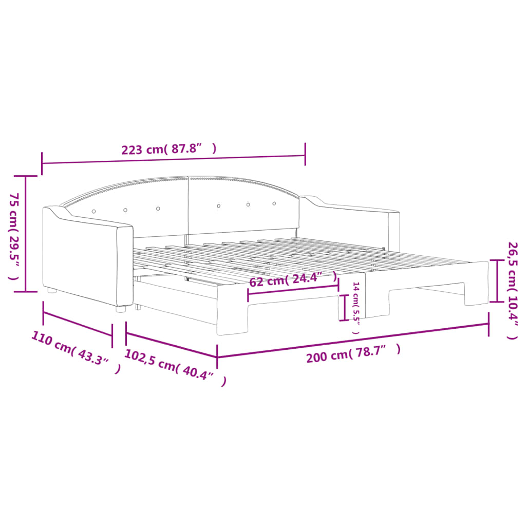 vidaXL Tagesbett Ausziehbar Schwarz 100x200 cm Stoff