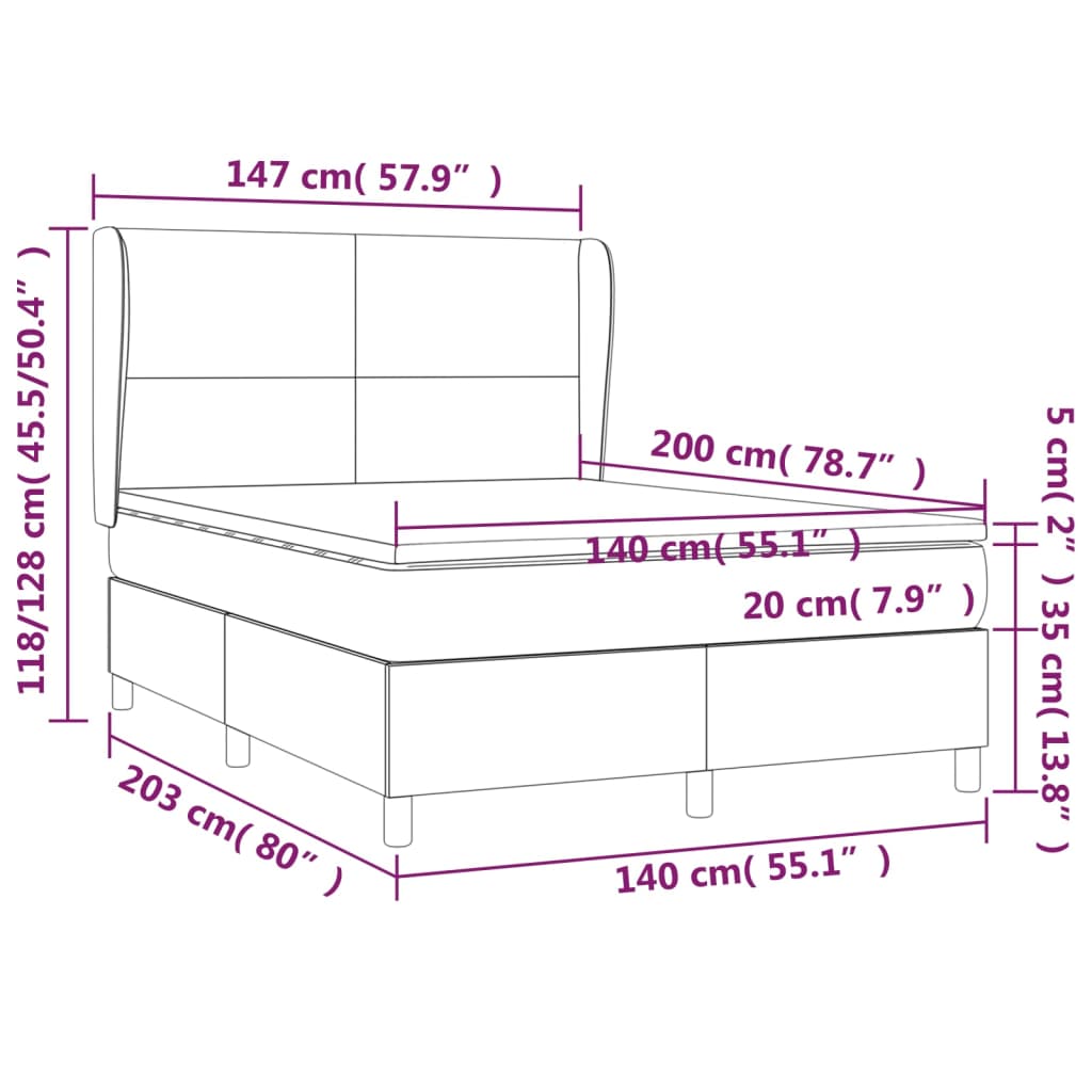 vidaXL Boxspringbett mit Matratze Weiß 140x200 cm Kunstleder