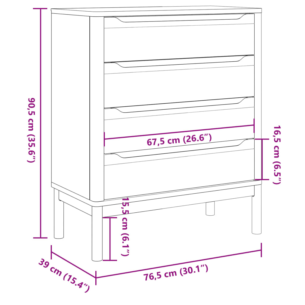 vidaXL Kommode FLORO Wachsbraun Massivholz Kiefer