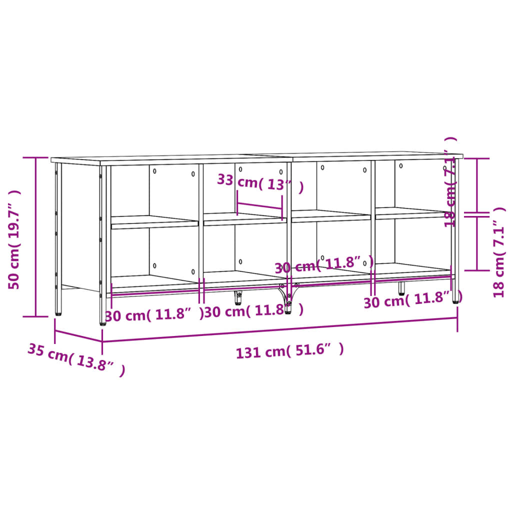 vidaXL Schuhregal Braun Eichen-Optik 131x35x50 cm Holzwerkstoff