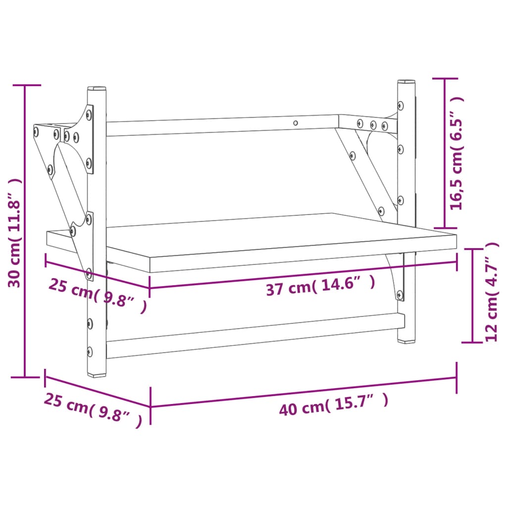 vidaXL Wandregale mit Stangen 2 Stk. Sonoma-Eiche 40x25x30 cm