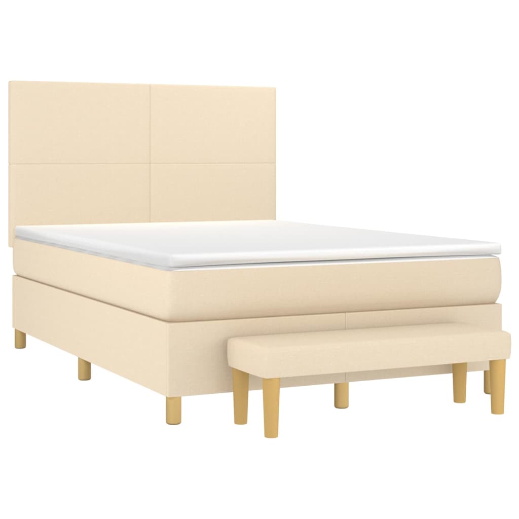 vidaXL Boxspringbett mit Matratze Creme 140x190 cm Stoff