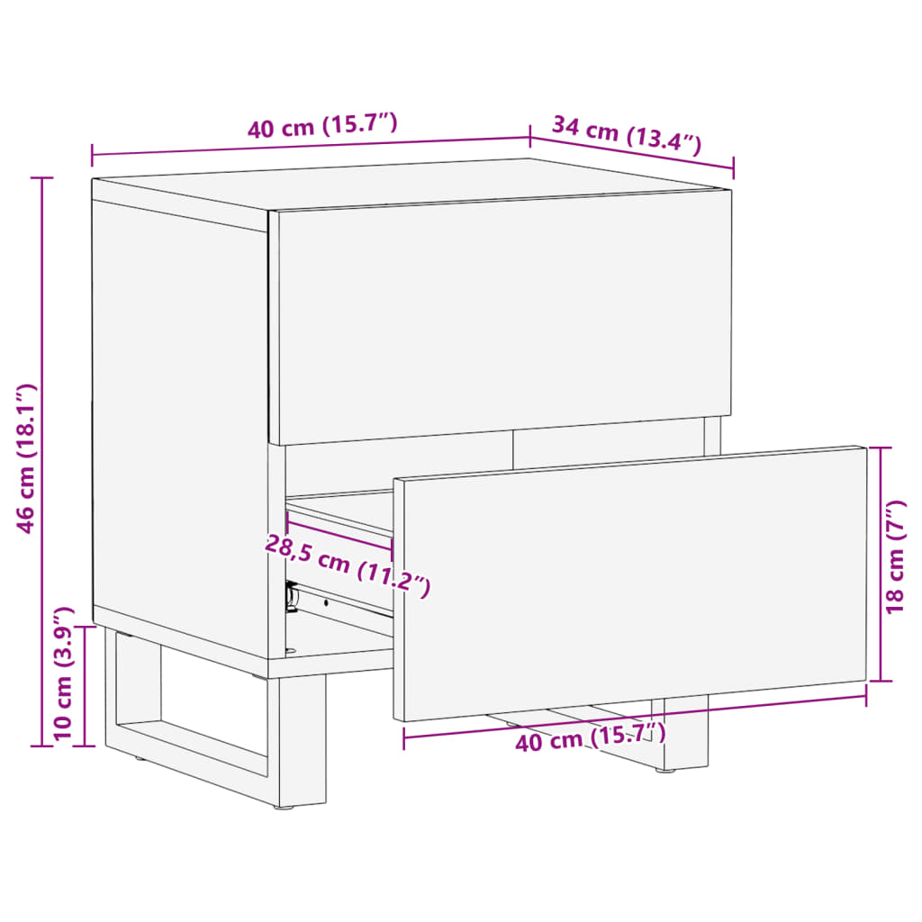 vidaXL Nachttische 2 Stk. 40x34x46 cm Raues Mangoholz