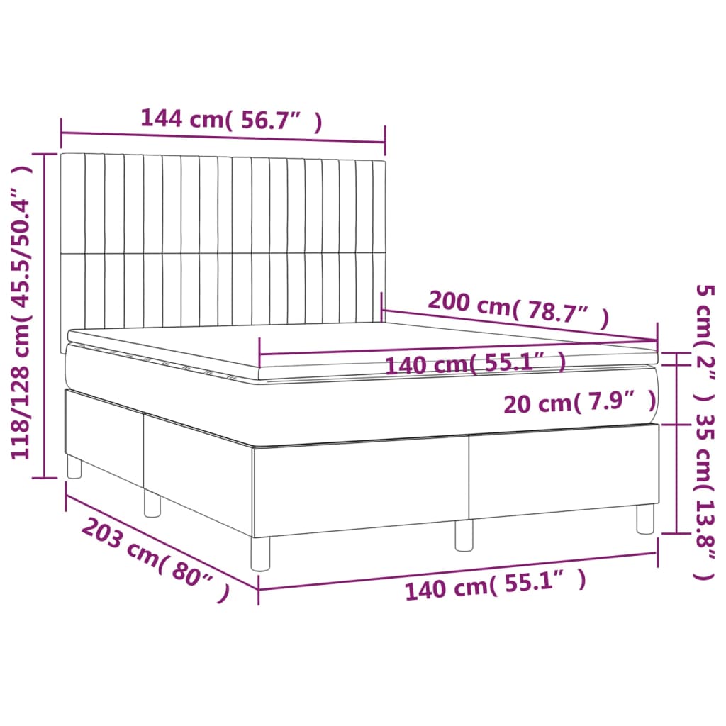 vidaXL Boxspringbett mit Matratze & LED Schwarz 140x200 cm Stoff