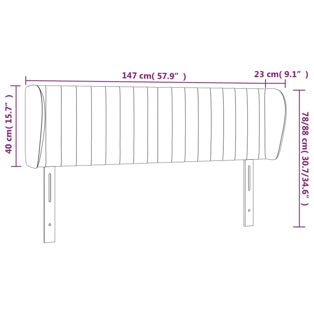 vidaXL Kopfteil mit Ohren Schwarz 147x23x78/88 cm Stoff