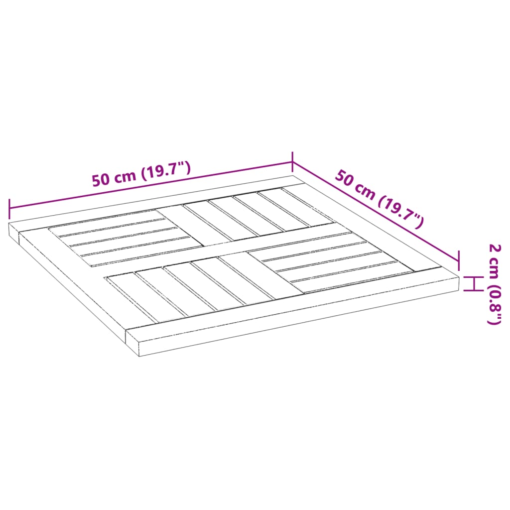 vidaXL Tischplatte 50x50x2 cm Quadratisch Massivholz Akazie