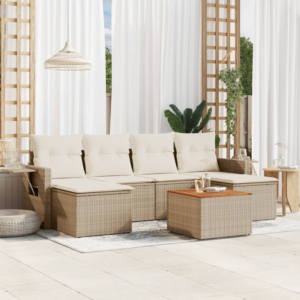 vidaXL 7-tlg. Garten-Sofagarnitur mit Kissen Beige Poly Rattan