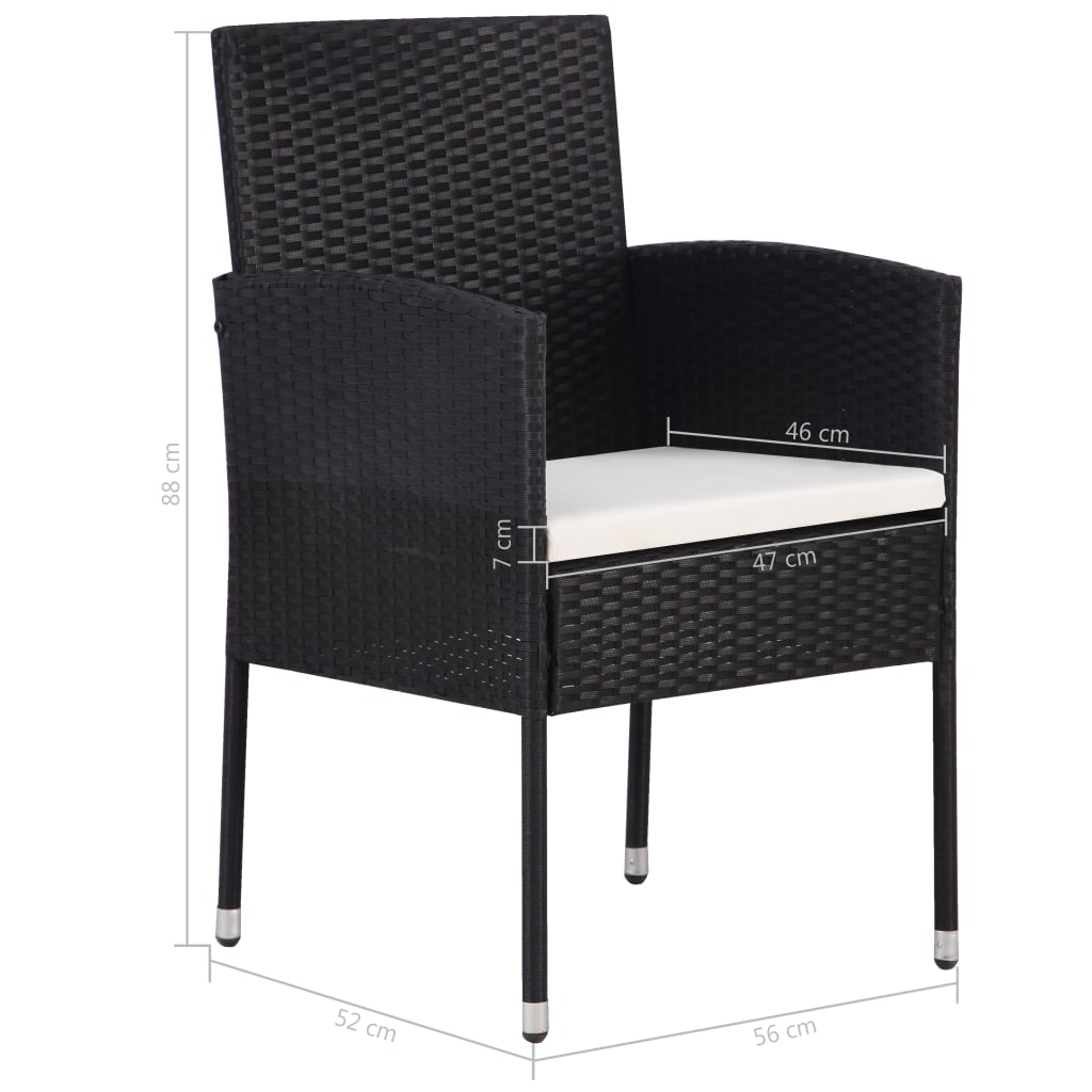 vidaXL 7-tlg. Garten-Essgruppe Poly Rattan Schwarz