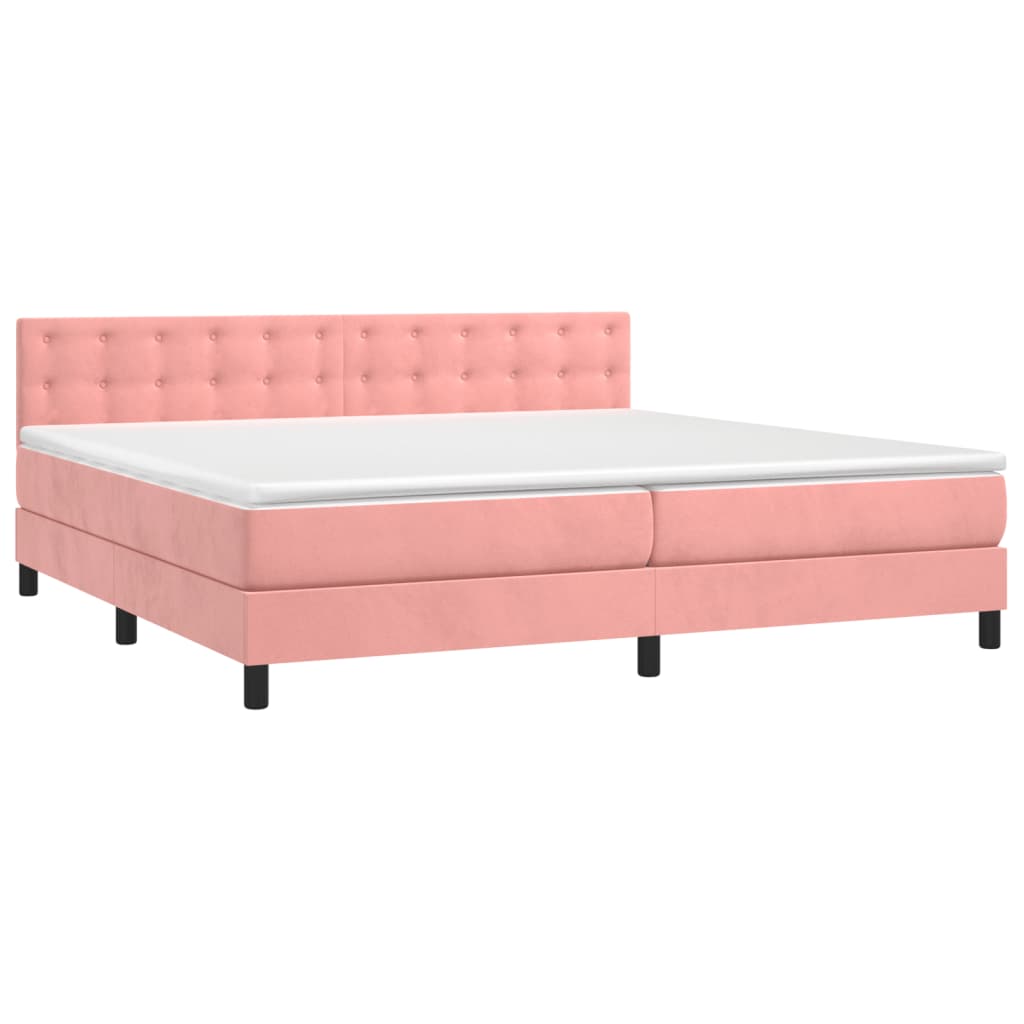 vidaXL Boxspringbett mit Matratze & LED Rosa 200x200 cm Samt