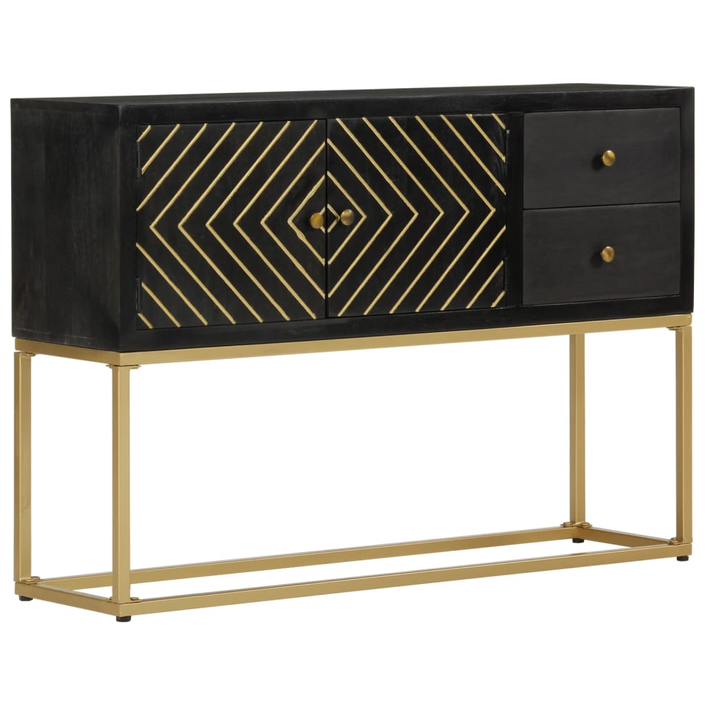 vidaXL Sideboard Schwarz und Golden 110x30x75 cm Massivholz Mango