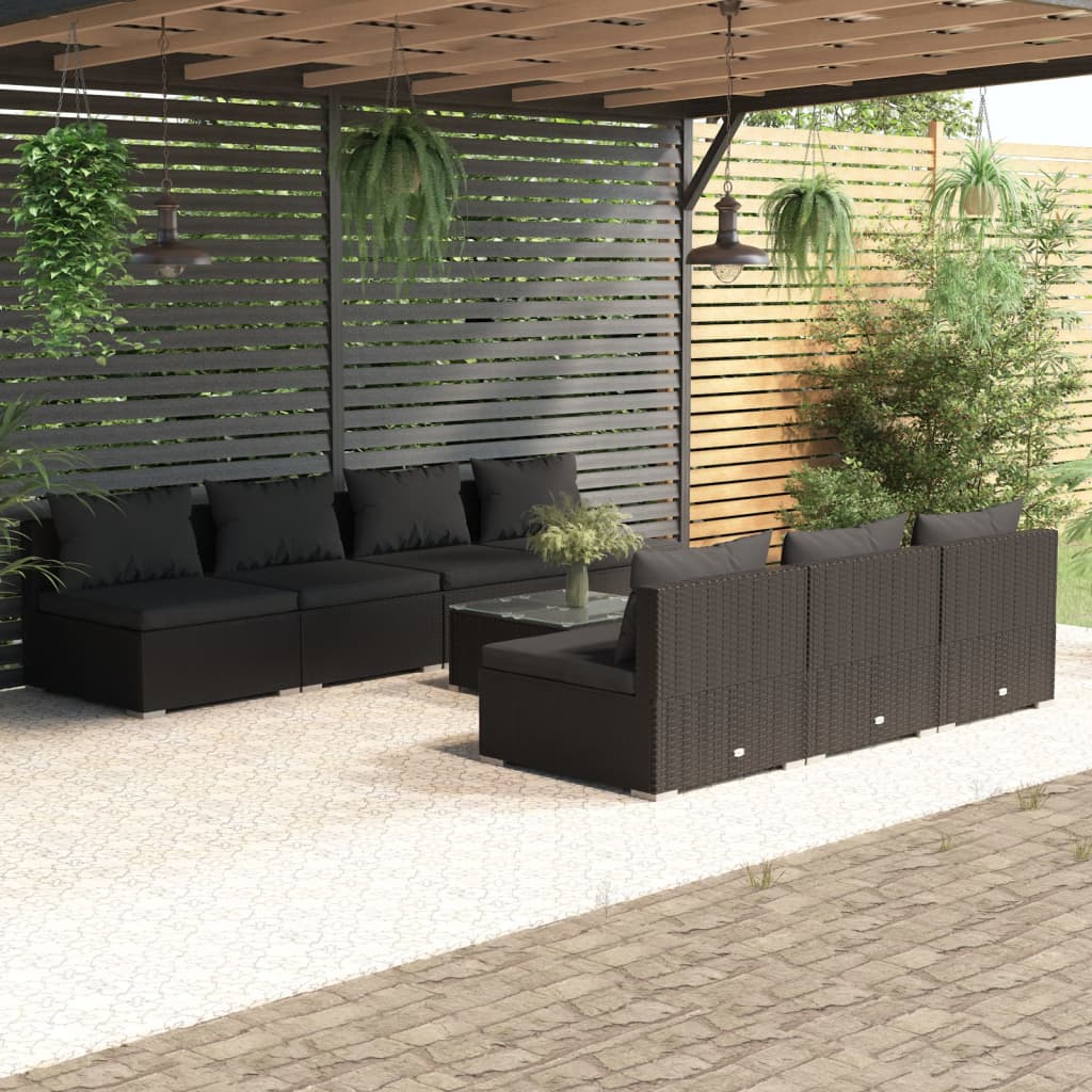 vidaXL 8-tlg. Garten-Lounge-Set mit Kissen Poly Rattan Schwarz