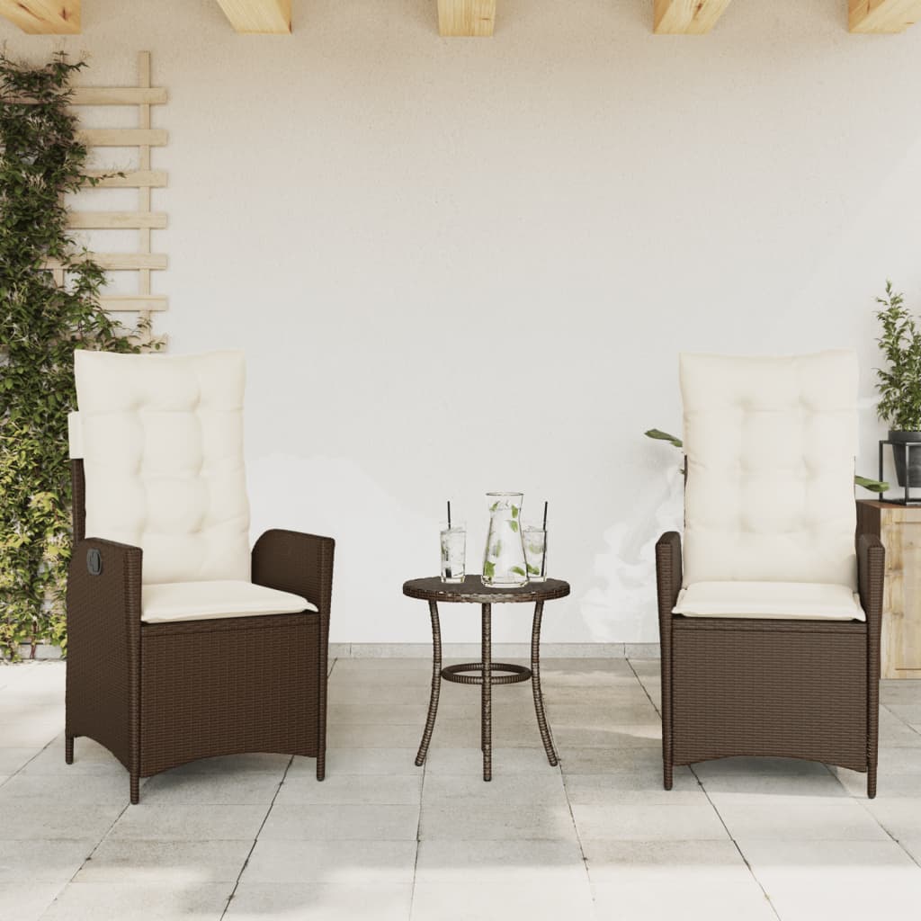 vidaXL Gartensessel mit Kissen 2 Stk. Verstellbar Braun Poly Rattan