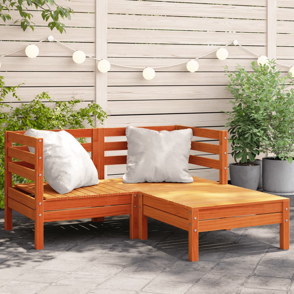 vidaXL Gartensofa 2-Sitzer mit Hocker Wachsbraun Massivholz Kiefer