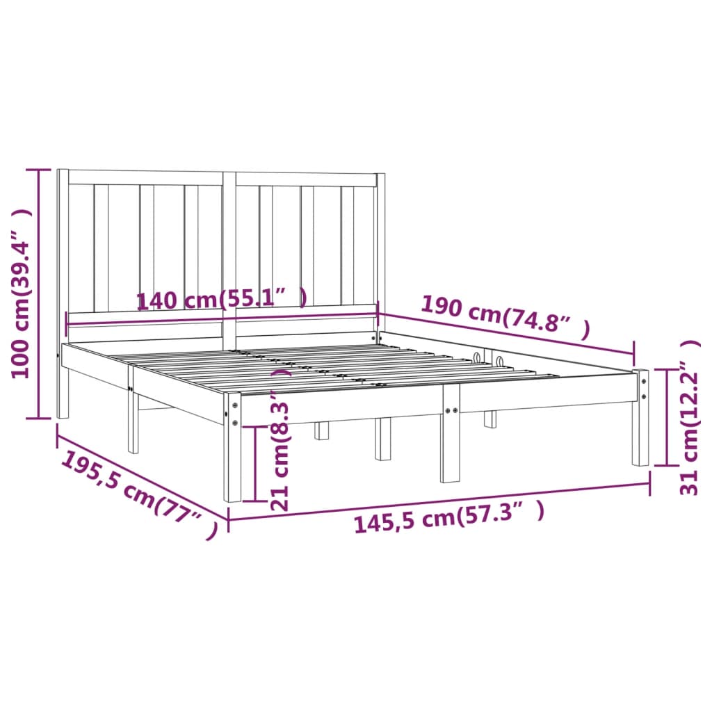 vidaXL Massivholzbett Kiefer 140x190 cm