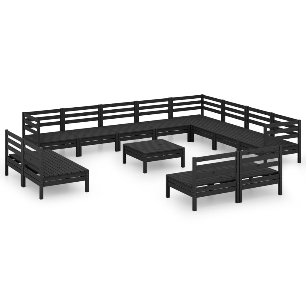 vidaXL 13-tlg. Garten-Lounge-Set Massivholz Kiefer Schwarz