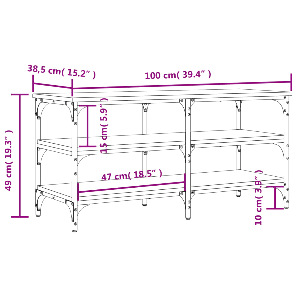 vidaXL Schuhbank Schwarz 100x38,5x49cm Holzwerkstoff