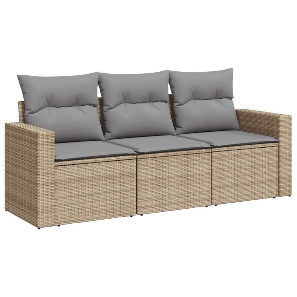 vidaXL 3-tlg. Garten-Sofagarnitur mit Kissen Beige Poly Rattan