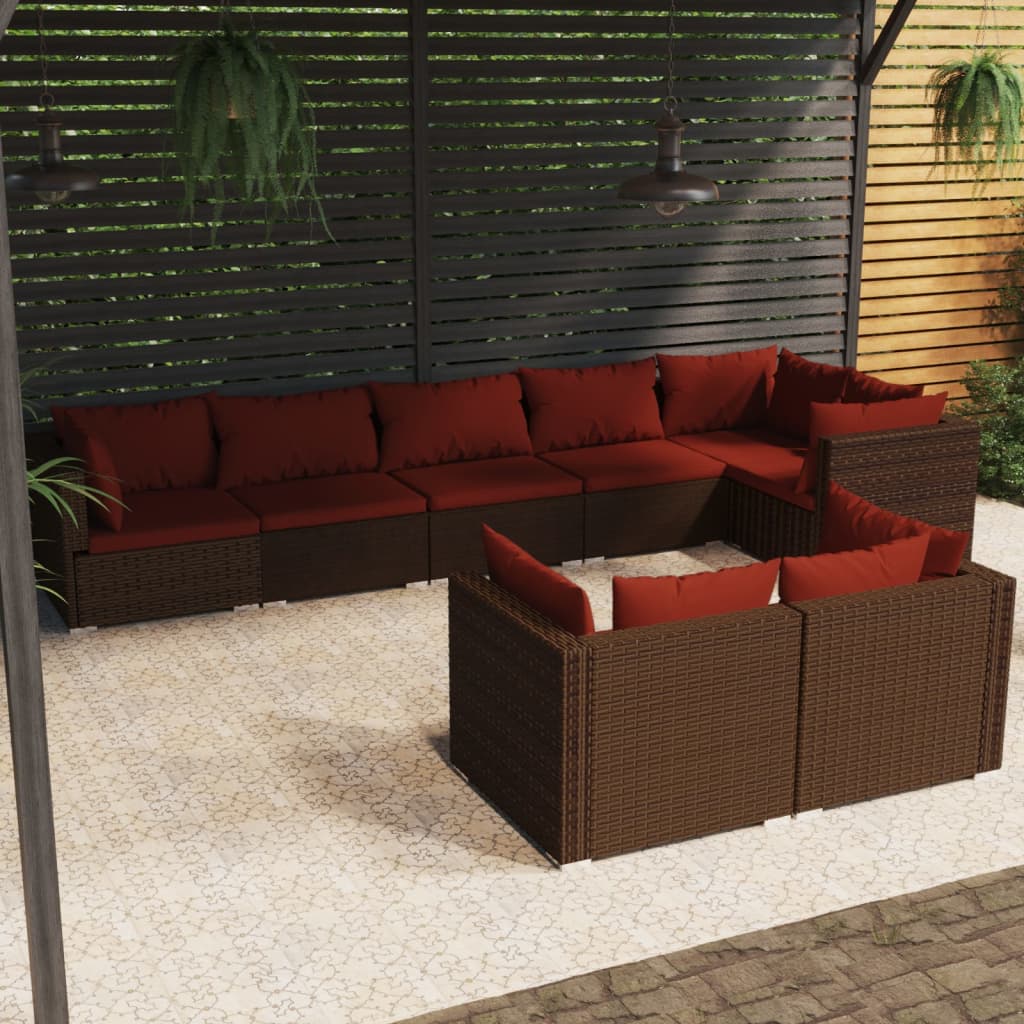 vidaXL 8-tlg. Garten-Lounge-Set mit Kissen Braun Poly Rattan