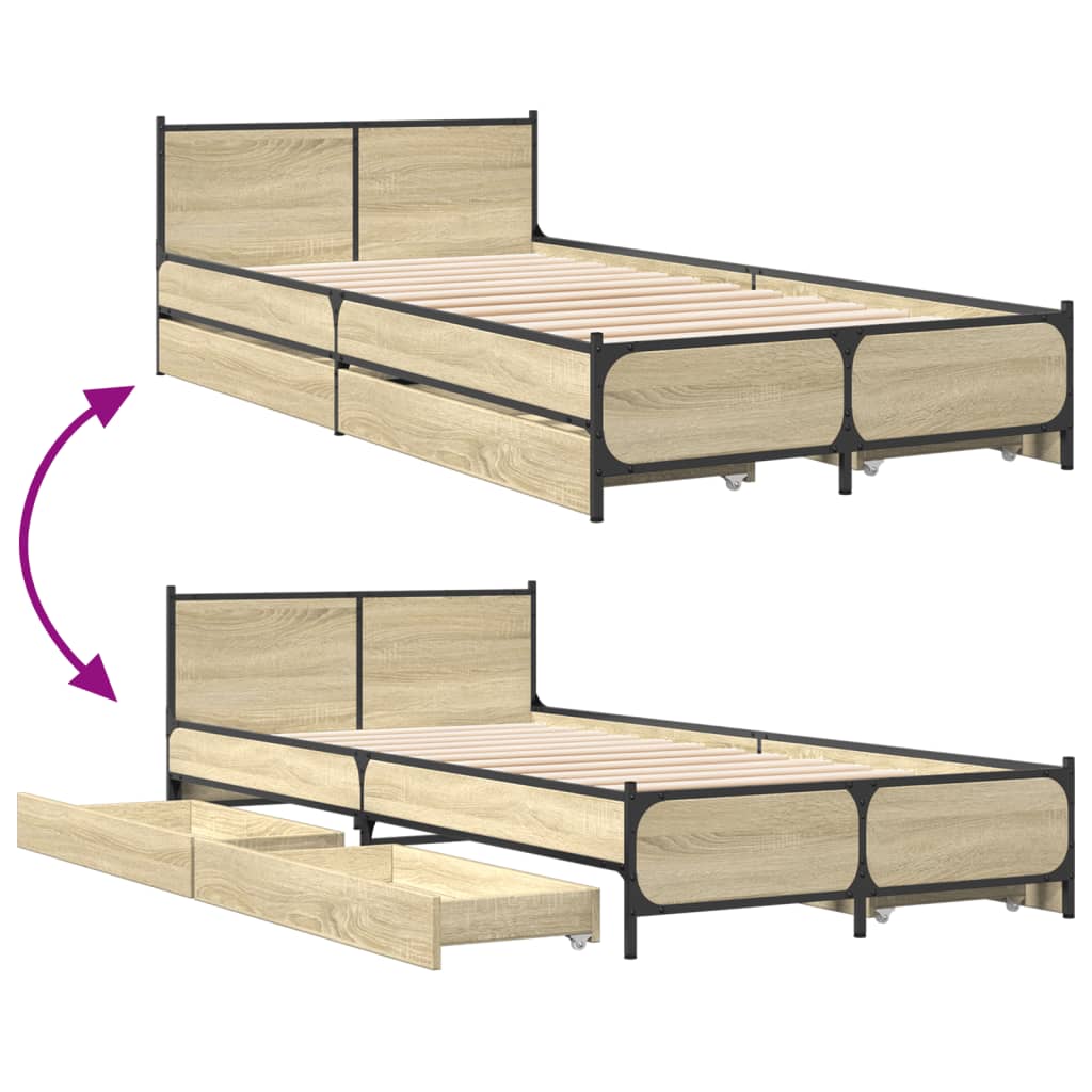 vidaXL Bettgestell mit Schubladen Sonoma-Eiche 75x190 cm Holzwerkstoff