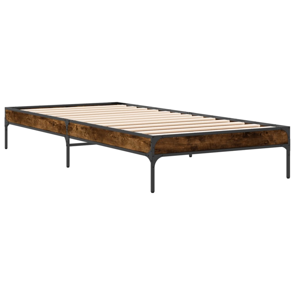 vidaXL Bettgestell Räuchereiche 100x200 cm Holzwerkstoff und Metall