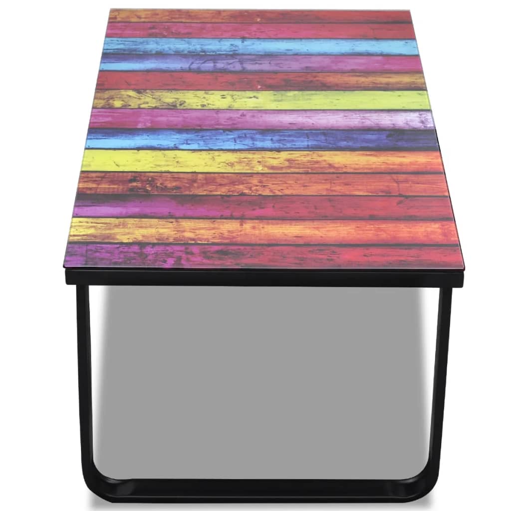 vidaXL Couchtisch mit Glasplatte Regenbogen-Aufdruck