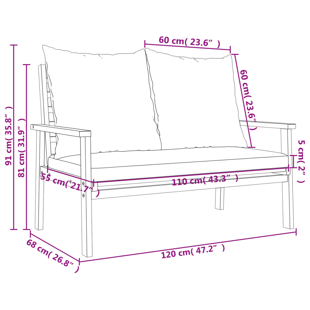 vidaXL 5-tlg. Garten-Lounge-Set mit Kissen Massivholz Akazie