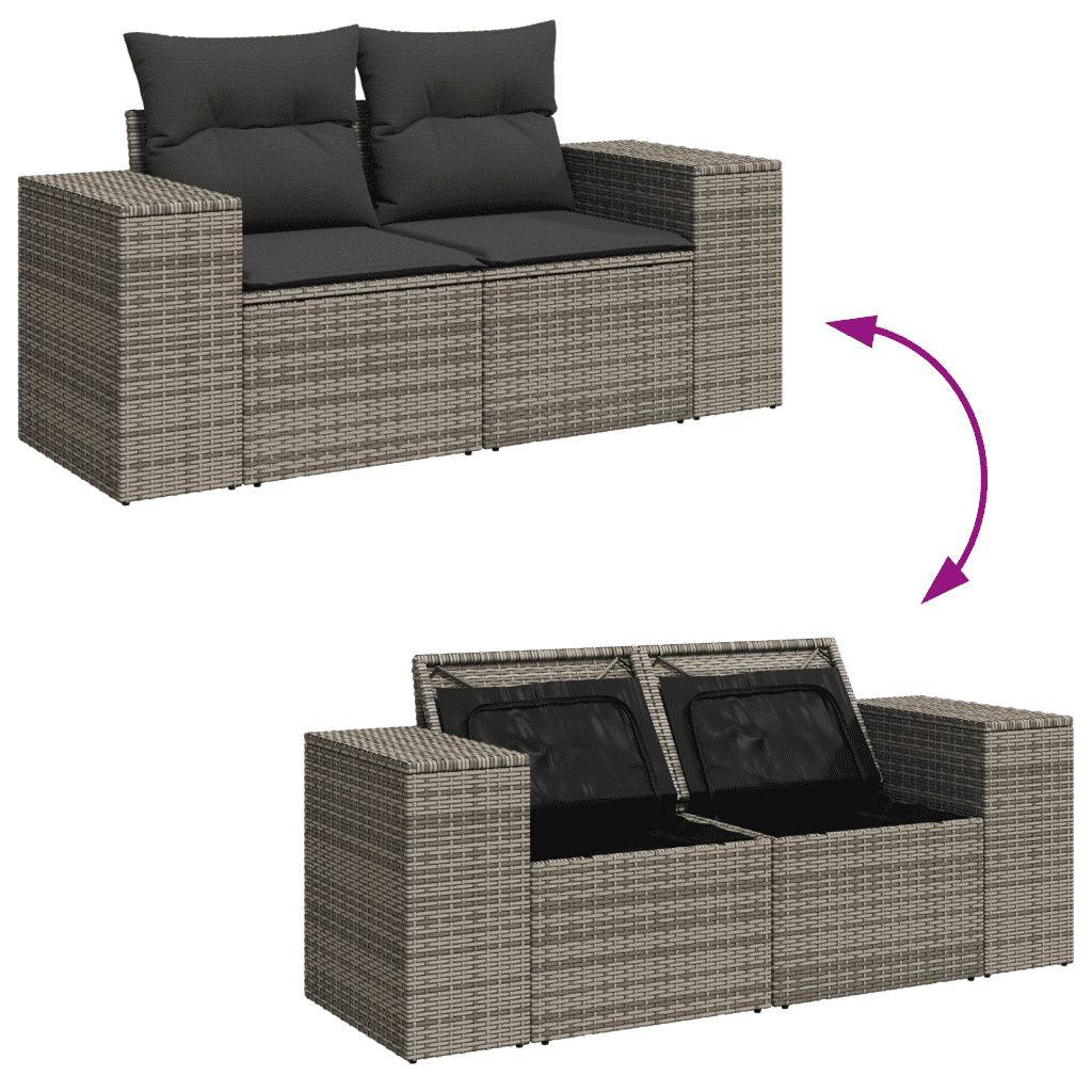 vidaXL 9-tlg. Garten-Sofagarnitur mit Kissen Grau Poly Rattan