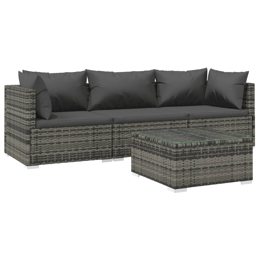 vidaXL 4-tlg. Garten-Lounge-Set mit Kissen Poly Rattan Grau