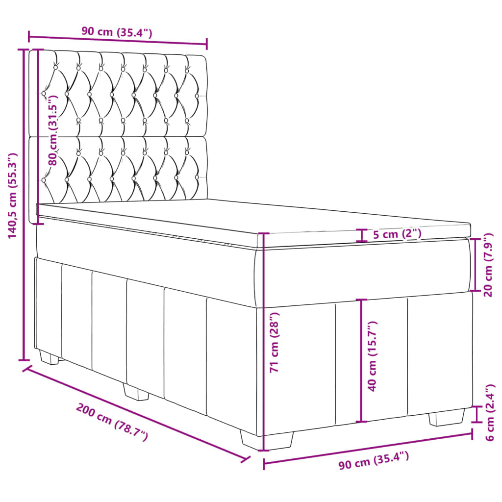 vidaXL Boxspringbett mit Matratze Hellgrau 90x200 cm Stoff