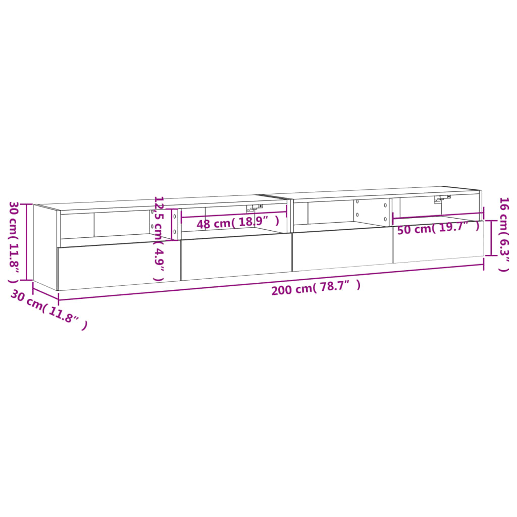 vidaXL TV-Wandschränke 2 Stk. Braun Eiche-Optik 100x30x30 cm