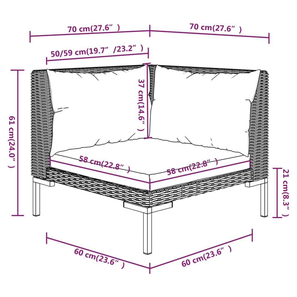 vidaXL 4-tlg. Garten-Lounge-Set mit Kissen Poly Rattan Dunkelgrau