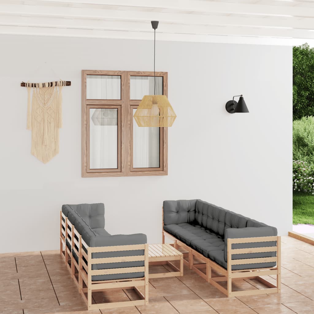 vidaXL 9-tlg. Garten-Lounge-Set mit Kissen Kiefer Massivholz