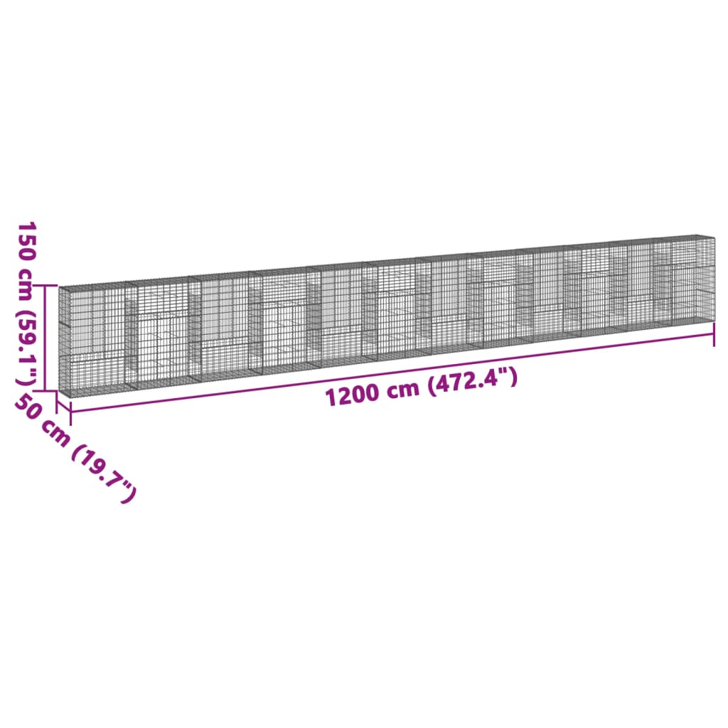 vidaXL Gabione mit Deckel 1200x50x150 cm Verzinktes Eisen