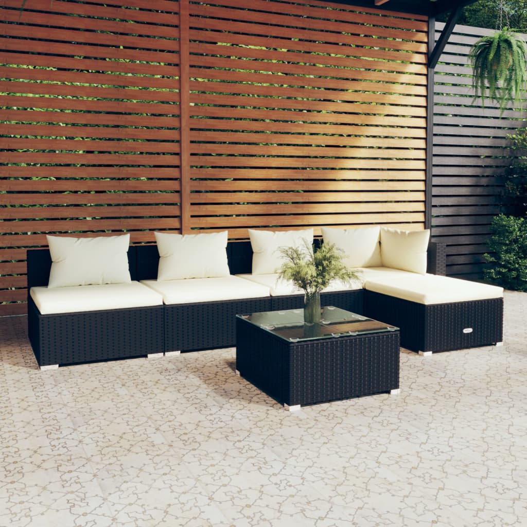 vidaXL 6-tlg. Garten-Lounge-Set mit Kissen Poly Rattan Schwarz