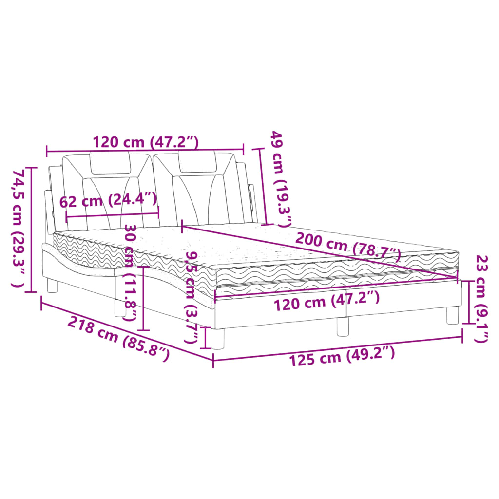 vidaXL Bett mit Matratze Grau 120x200 cm Kunstleder