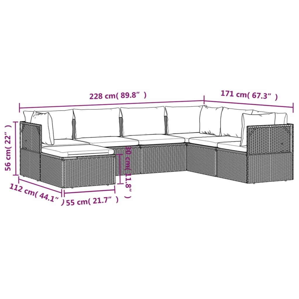 vidaXL 7-tlg. Garten-Lounge-Set mit Kissen Grau Poly Rattan