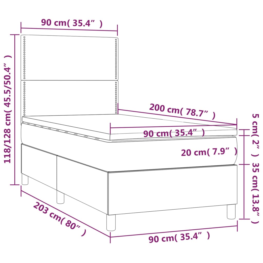 vidaXL Boxspringbett mit Matratze Dunkelbraun 90x200 cm Stoff